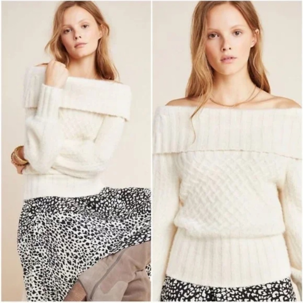 Anthropologie Margo Cream Off The Shoulder Sweater Medium